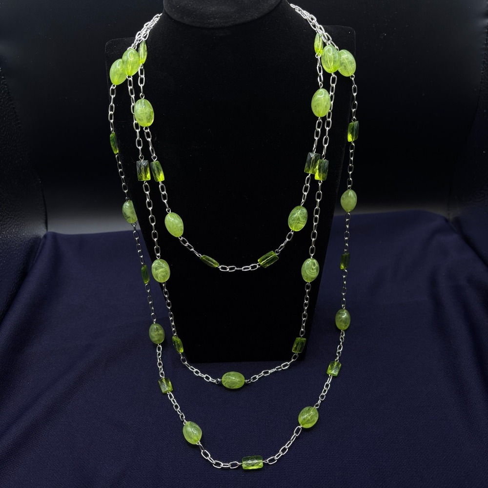 Sonoma Green Stone Silver 3 layered Necklace 8 Inch 12 inch 16 Inch